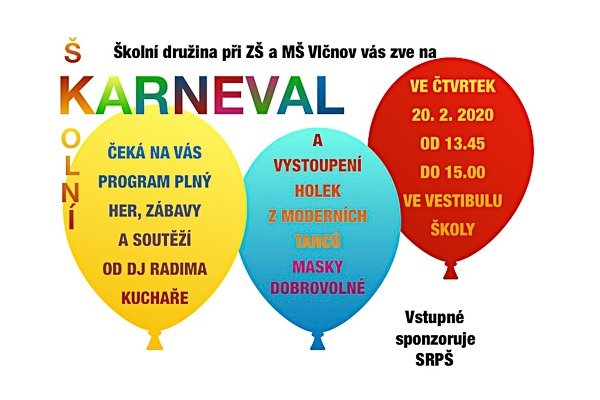 Pozvánka na ŠKOLNÍ KARNEVAL