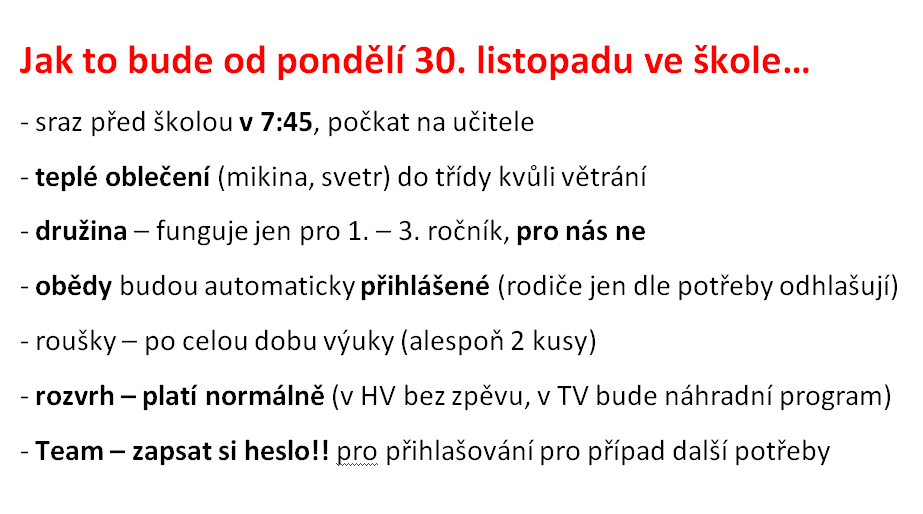 Jak to bude od 30. listopadu ve škole...